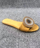 Stilvolle gelbe Zirkon Wildleder Slide Sandalen Peep Toe